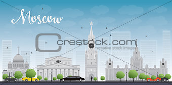 Moscow City Skyscrapers and famous buildings in grey color