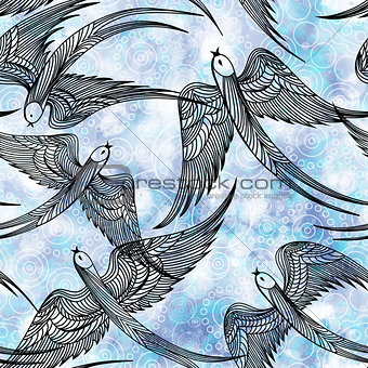 Seamless pattern with swallows. Vector, EPS 10