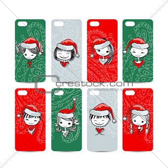 Mobile phone cover back. Santa girls for your design