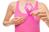 Woman with breast cancer awareness ribbon