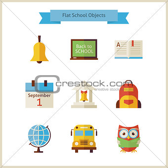 Flat Back to School and Science Objects Set