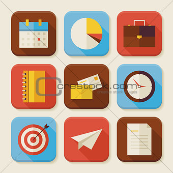 Flat Business and Office Squared App Icons Set