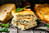 Homemade pie stuffed with cheese and spinach