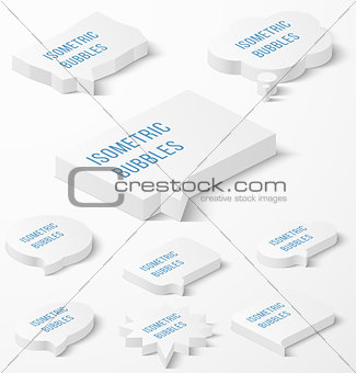 Set of white isometric bubbles with drop shadow