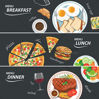 set of breakfast lunch and dinner web banner