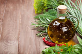 Fresh garden herbs and olive oil
