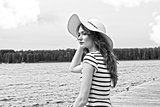 BW , more HDR effect summer holidays girl on the lake white hat