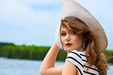 summer girl , elegant with white hat
