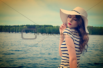 sunny day on the lake in white . vintage color