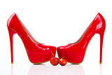 Red high heel women shoes with strawberry
