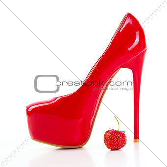 Red high heel women shoe with strawberry