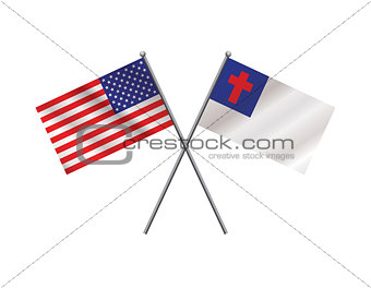 American and Christian Flags Illustration