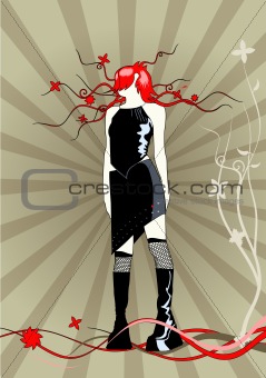 Vector girl on an abstract floral background