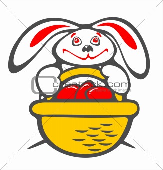 rabbit and a basket with eggs