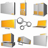 Information Technology Business Industry Icons Set - Gray Orange