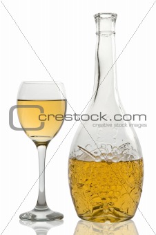 Wineglass and bottle with white wine