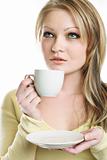 the portrait of the beautiful girl with coffe cup