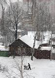 Snowfall on an old street of Kazan.