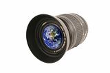 Camera lens with the earth in the glass