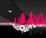 City with circles on black background. Vector
