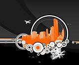 City and nature with circles on black background. Vector