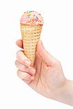 Holding delicious strawberry ice cream