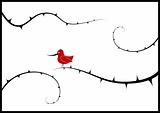 Lonely bird on the branch. Vector art