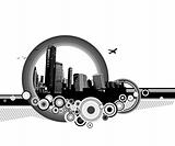 City with circles on white background. Vector