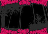 Palm trees on the beach with flowers. Vector