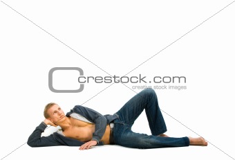 Young man lying and dreaming