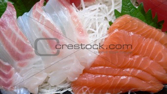 served japanese raw fish sashimi