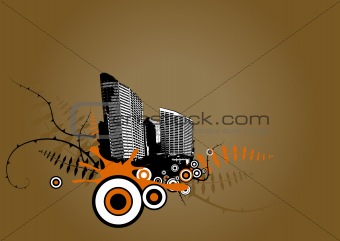 Floating city with plants. Vector art