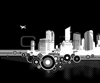 City with circles on white background. Vector