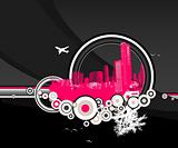 City and nature with circles on black background. Vector