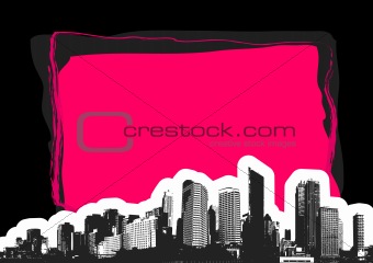 City with place for text on black background. Vector