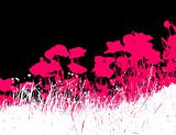 Pink flowers with grass. Vector