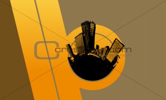 Silhouette of black city on brown orange background. Vector art.