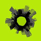 City in circle with green background. Vector art.
