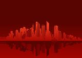 Cityscape on red background. Vector