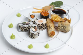 A Sushi platter isolated on a white background