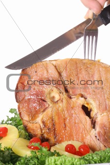 honey baked ham sliced vertical isoalted on white