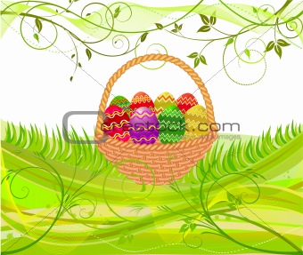 Easter egg in basket - vector