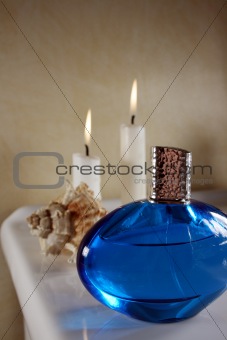 Perfume in blue bottle
