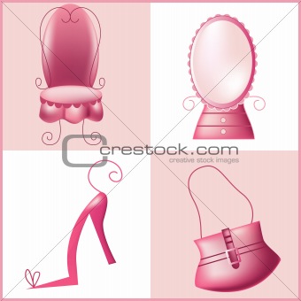 Fashion Heels, Bag, Chair, and Mirror Table