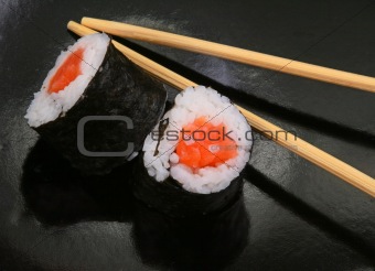 sushi and chopsticks 