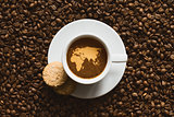 Still life - coffee with map of Afro-EurAsia