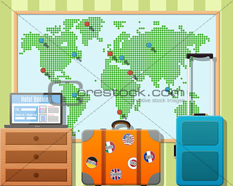 Travel Suitcases With Stickers And World Map