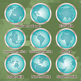 set of polygonal abstract globes with mainlands