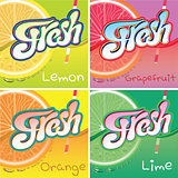 set of labels with fruit and fresh juice