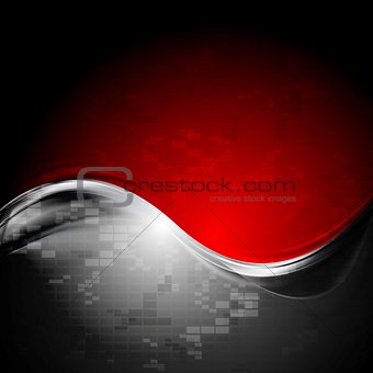 Dark red and black wavy tech background